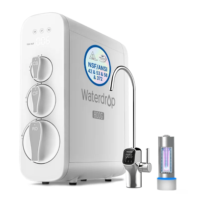 Waterdrop G3P800 tankless reverse osmosis system with UV and smart faucet